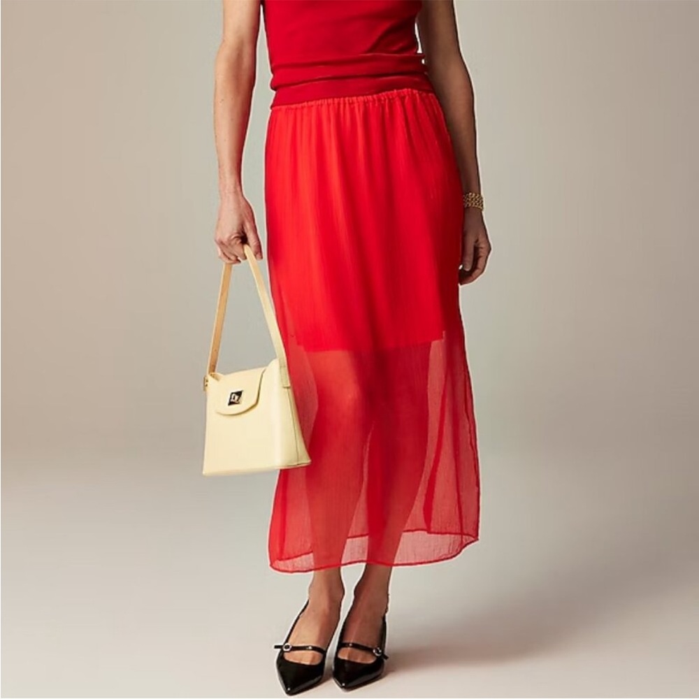 NWT J.Crew Gwyneth Layered Slip Skirt in Crinkle Chiffon M Bright Cerise